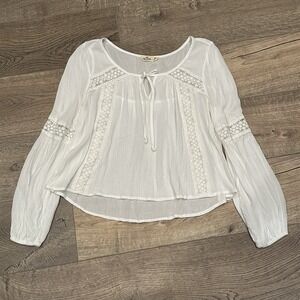Hollister Sheer White Crochet Top Size M Boho Cottagecore Angel Coquette